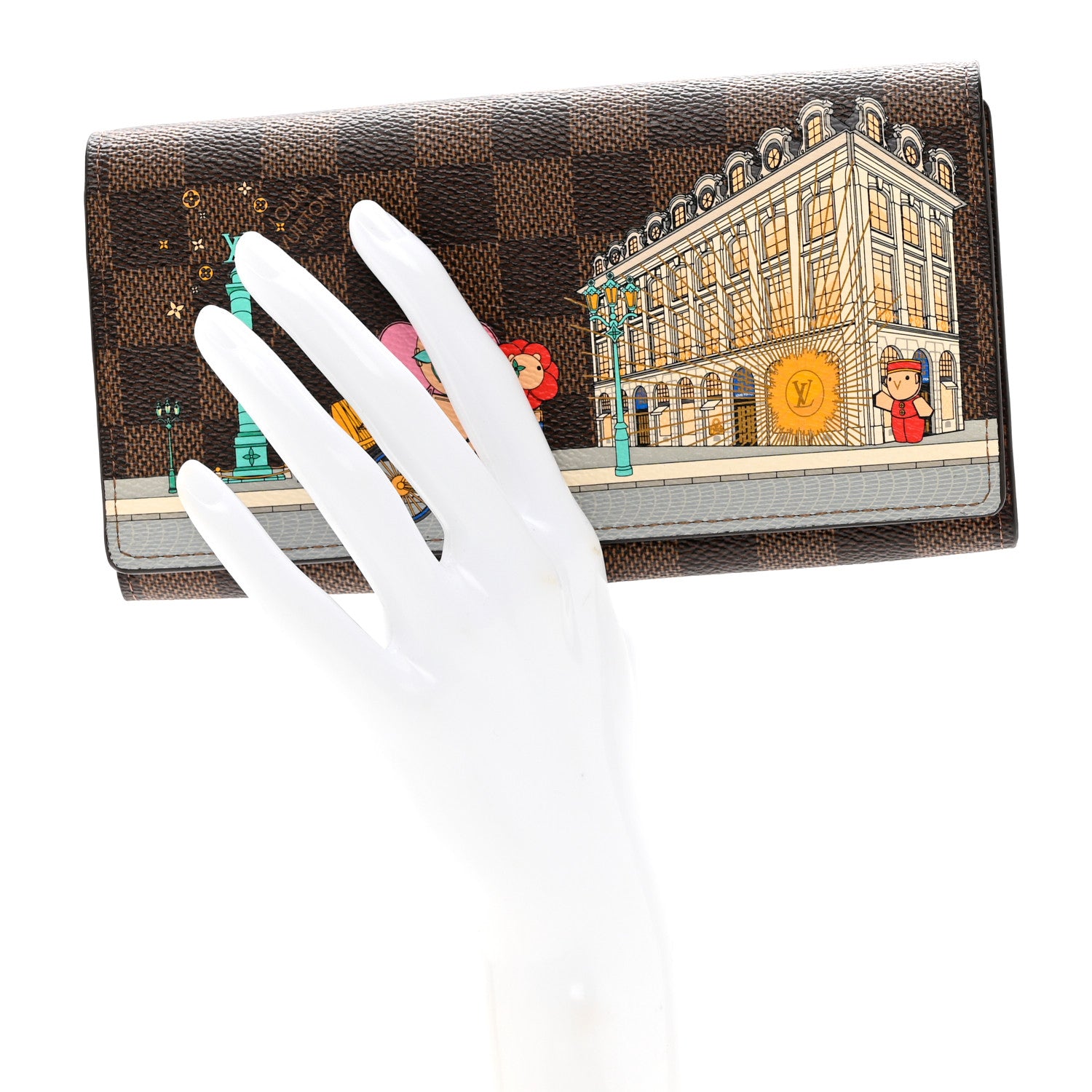 Louis Vuitton Damier Ebene 2022 Christmas Animation Paris Sarah Wallet Pink 2 of 7