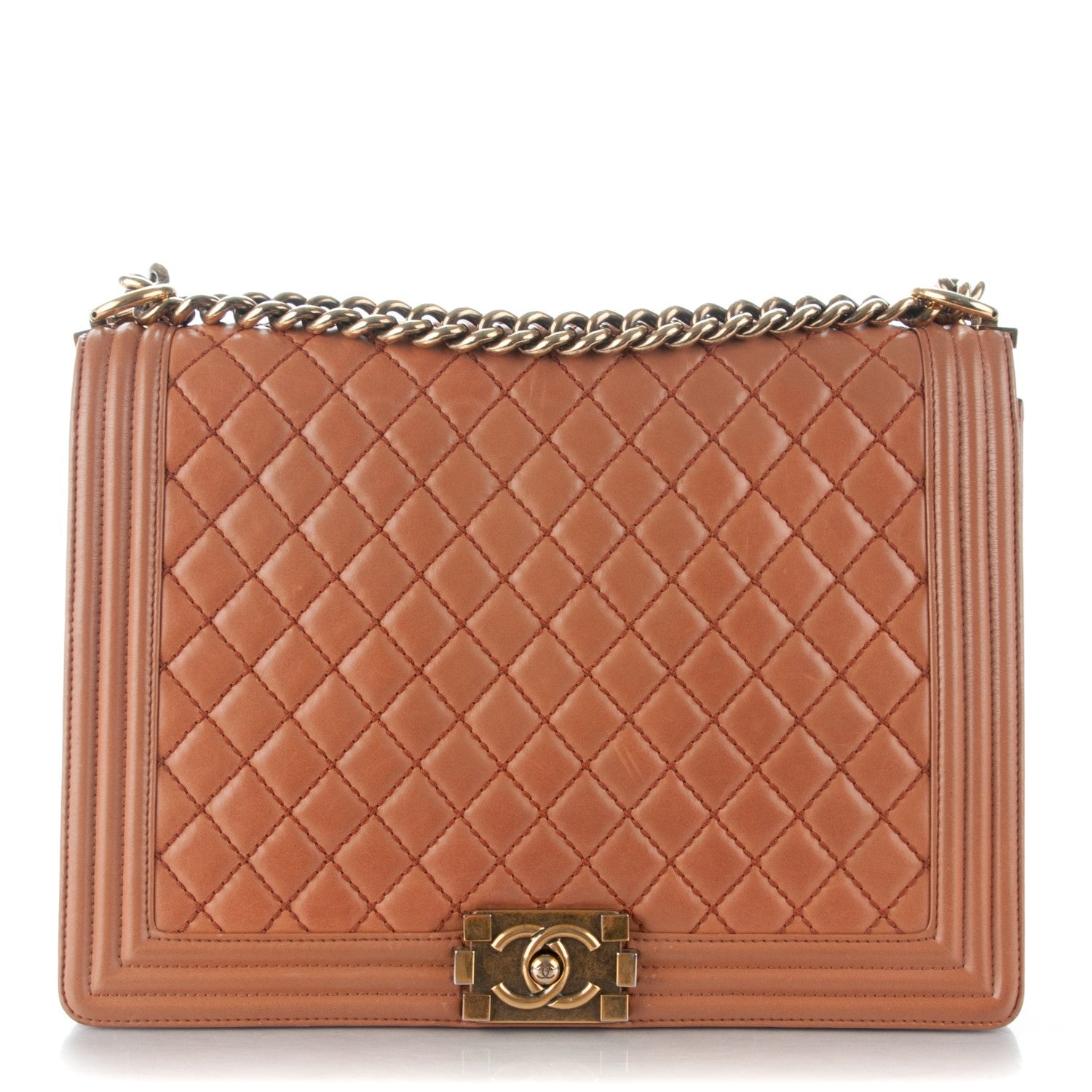 Chanel Calfskin Quilted Large Boy Flap Dark Beige 1 of 14