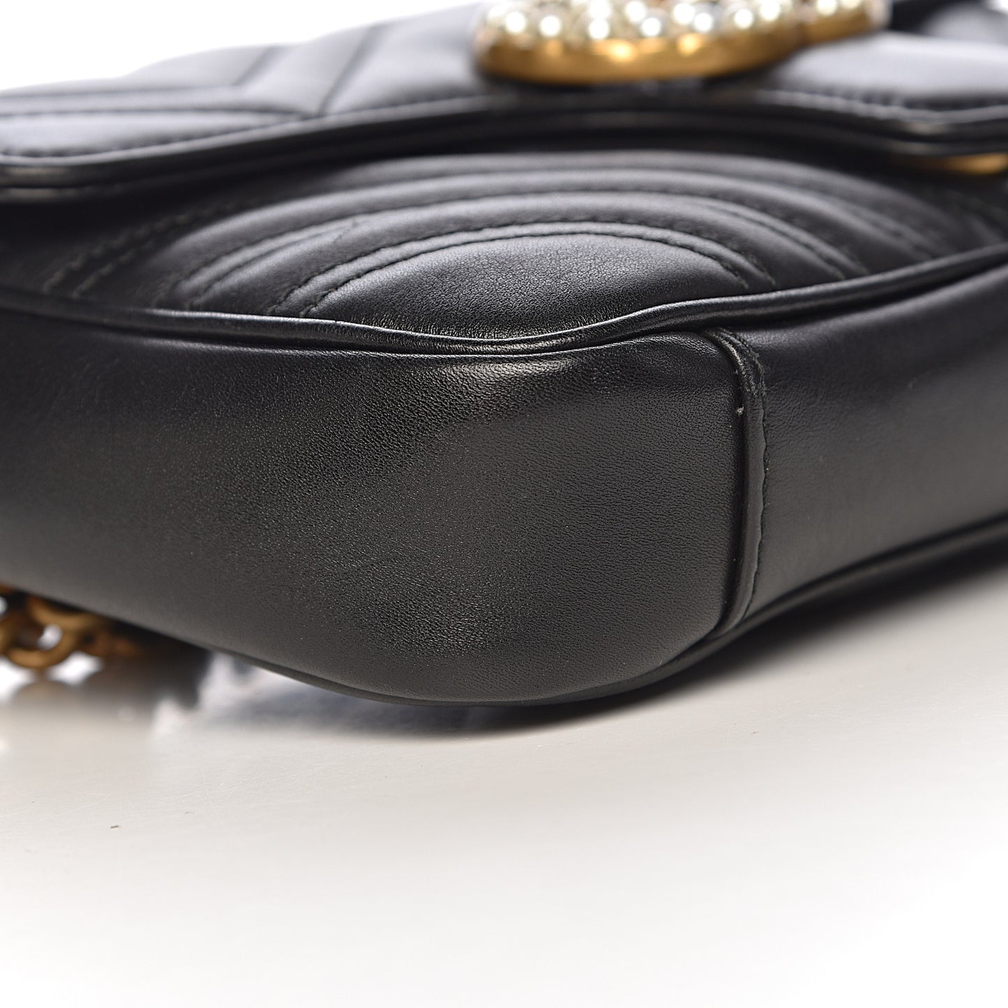 Calfskin Matelasse Pearly GG Marmont Chain Belt Bag Black