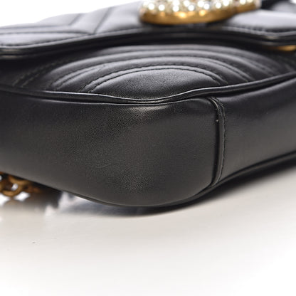 Gucci Calfskin Matelasse Pearly GG Marmont Chain Belt Bag Black 10 of 13