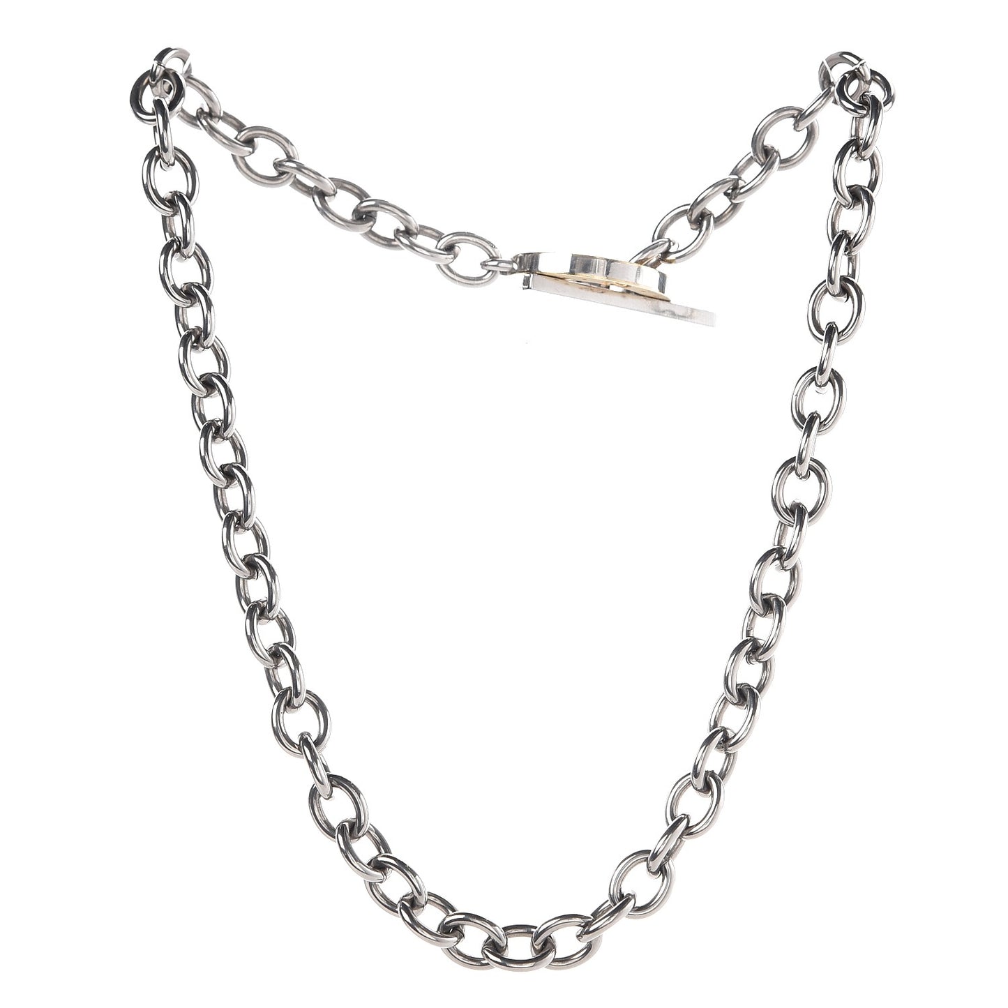 Stainless Steel 18K Yellow Gold Monogram Choker Toggle Clasp Necklace