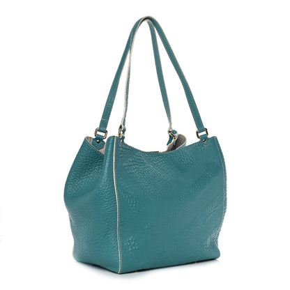 Burberry Signature Grain Calfskin Check Embossed Small Canterbury Tote Aqua Green 3 of 16