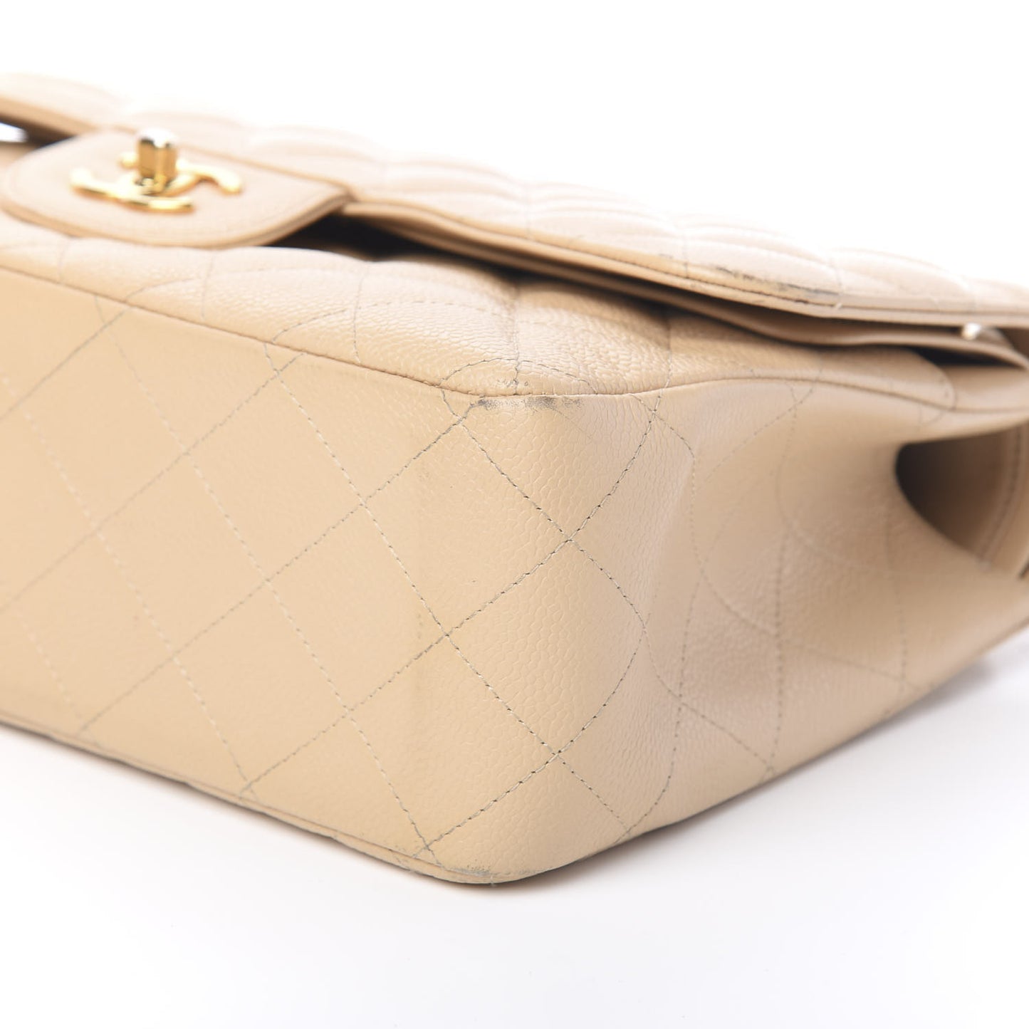 Caviar Quilted Jumbo Double Flap Light Beige