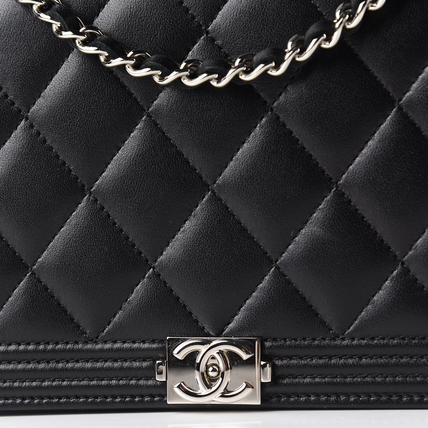 Lambskin Quilted Boy Wallet On Chain WOC Black