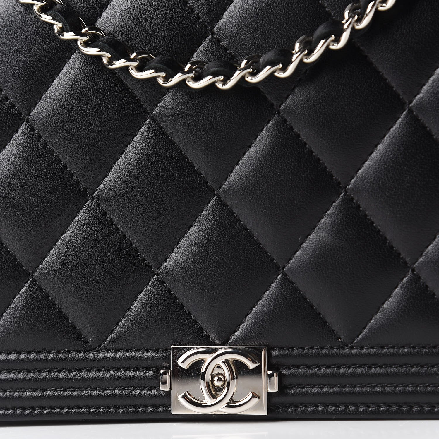 Chanel Lambskin Quilted Boy Wallet On Chain WOC Black 11 of 12