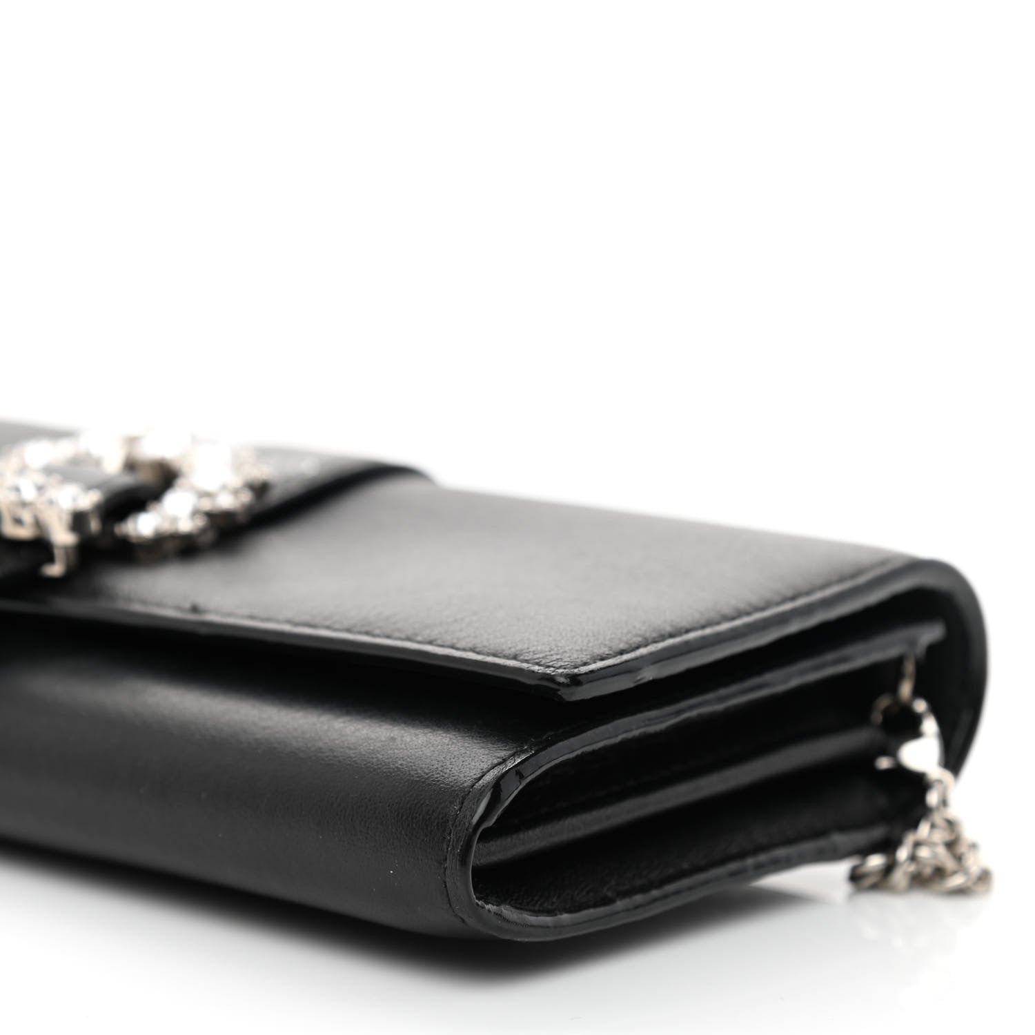 Jimmy Choo Calfskin Crystal Cheri Wallet on Chain Bag Black 10 of 11