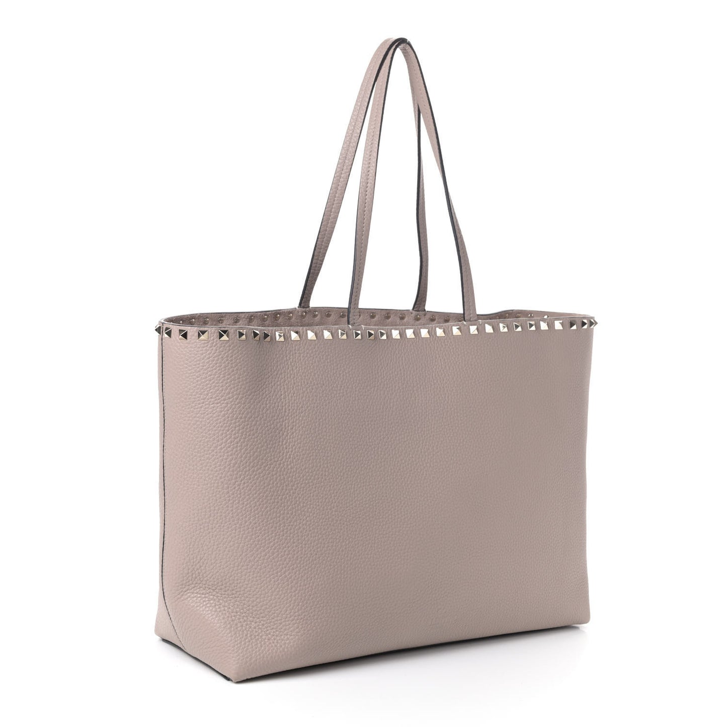 Grained Calfskin Rockstud Shoulder Tote Poudre