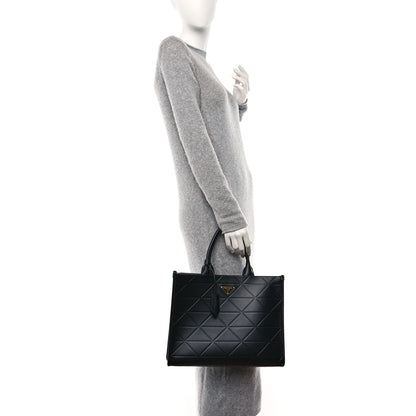 Prada Soft Calfskin Triangolo Symbole Embossed Medium Tote Black 2 of 9