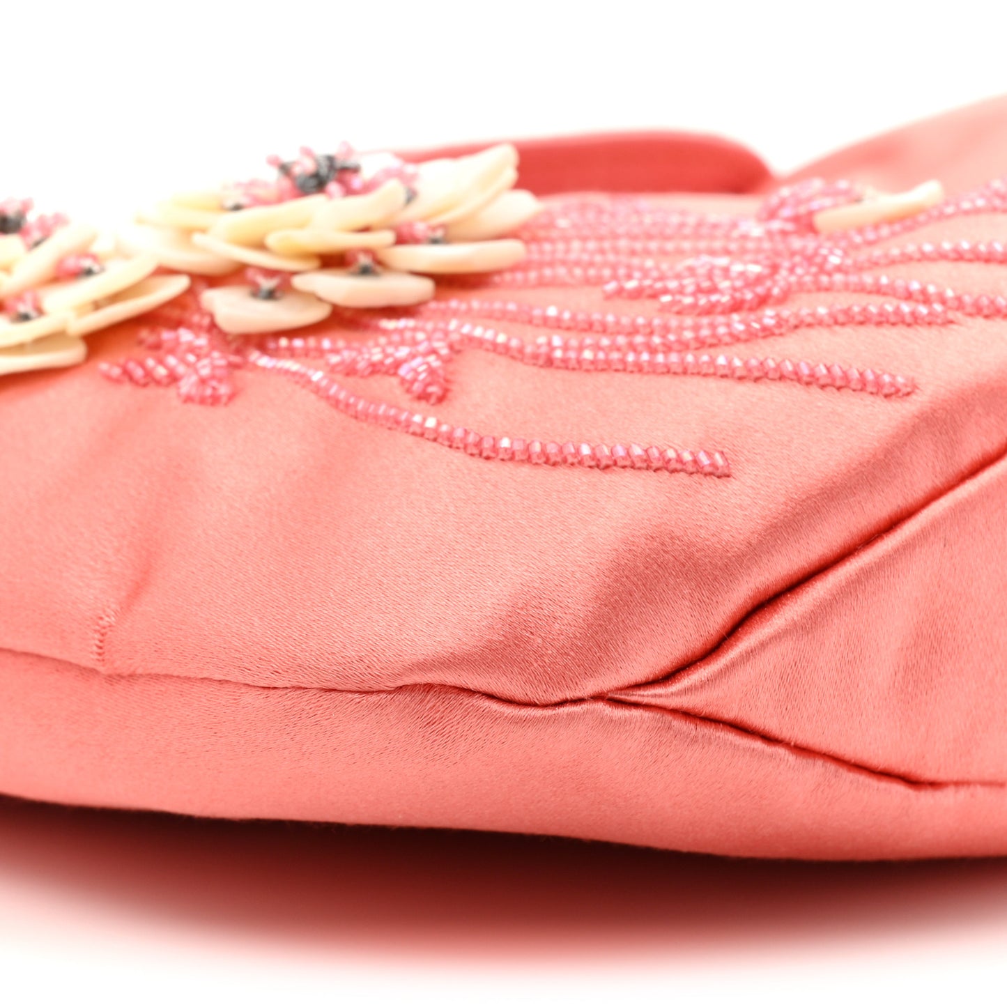 Satin Crystal Sequin Floral Embellished Shoulder Bag Coral