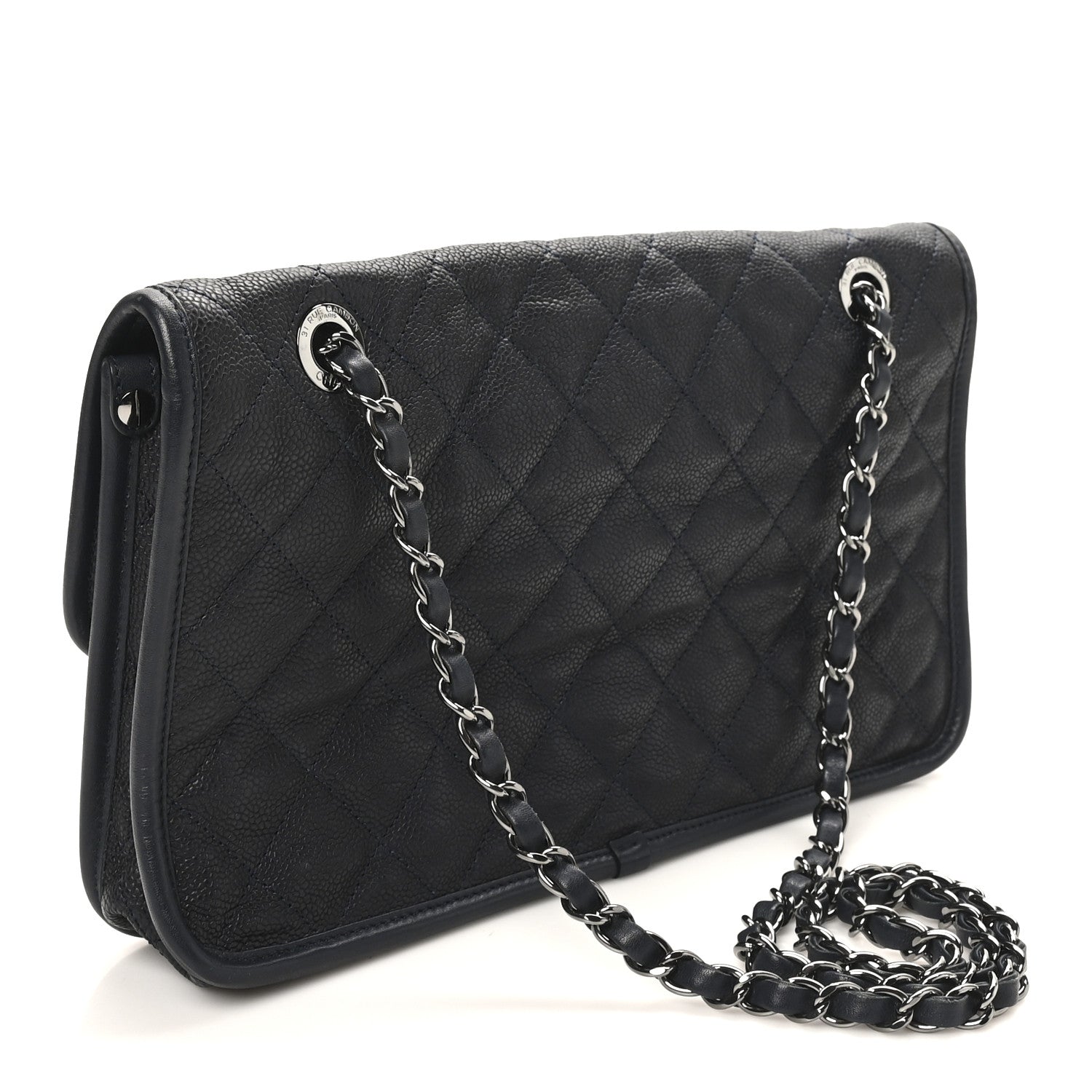 Chanel Caviar Quilted Medium French Riviera Flap Dark Navy Blue 3 of 10