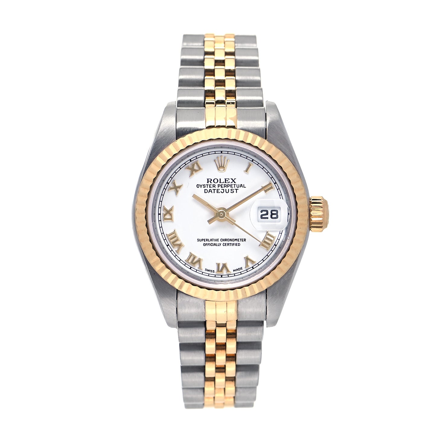 Stainless Steel 18K Yellow Gold 26mm Oyster Perpetual Datejust Watch White Roman 79173