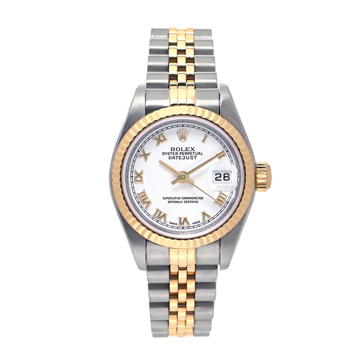 Rolex Stainless Steel 18K Yellow Gold 26mm Oyster Perpetual Datejust Watch White Roman 79173 1 of 5