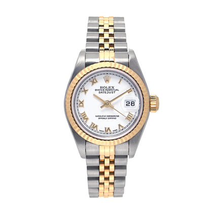 Rolex Stainless Steel 18K Yellow Gold 26mm Oyster Perpetual Datejust Watch White Roman 79173 1 of 5
