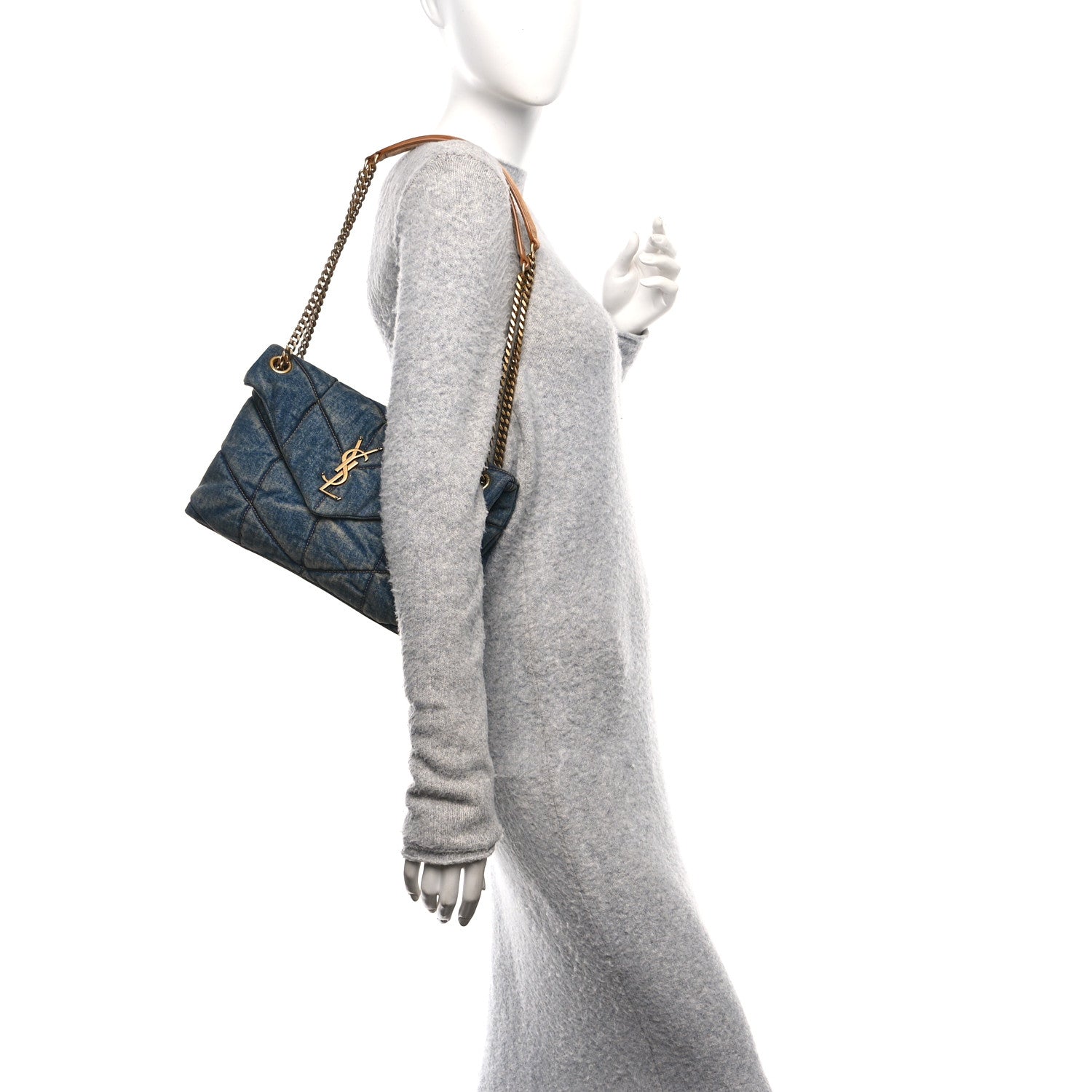 Saint Laurent Denim Quilted Small Loulou Puffer Monogram Chain Satchel Blue Cinnamon 2 of 10