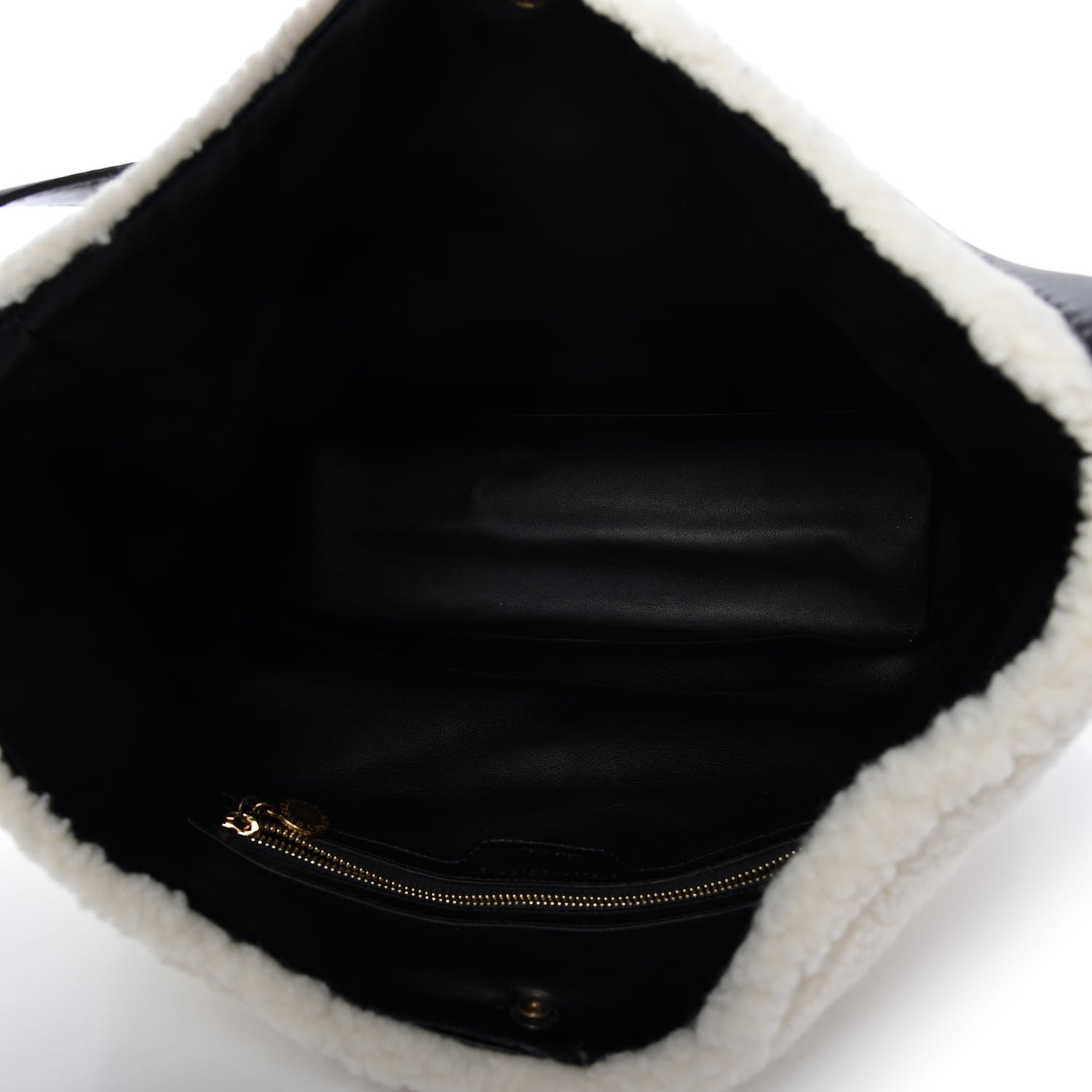 Stella McCartney Eco Alter Nappa Shearling Popper Bucket Bag Black White 5 of 9