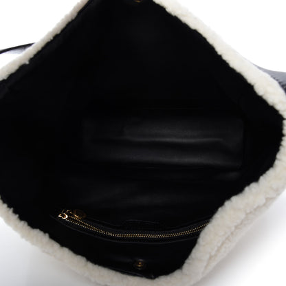 Stella McCartney Eco Alter Nappa Shearling Popper Bucket Bag Black White 5 of 9