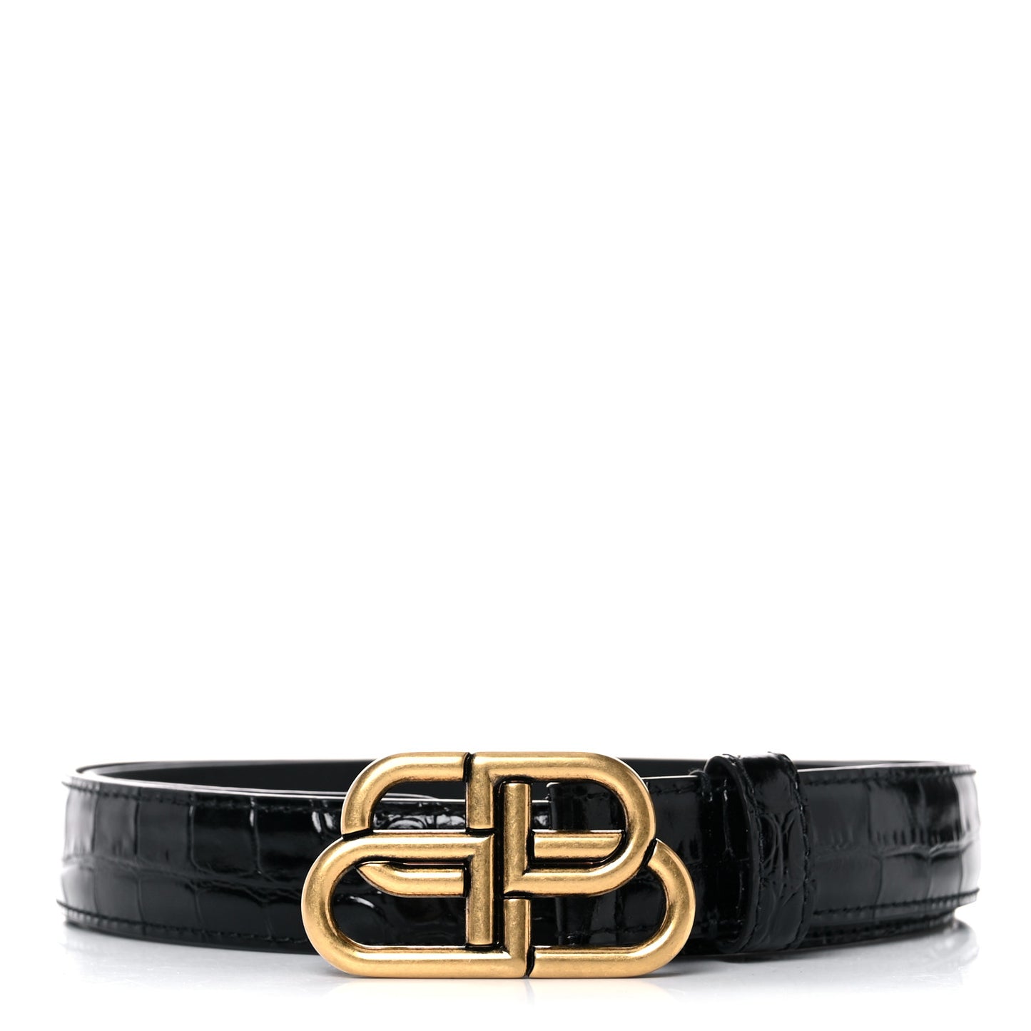 Shiny Calfskin Crocodile Embossed BB 25mm Thin Belt 85 34 Black