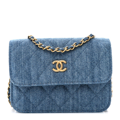 Chanel Denim Quilted CC Pearl Crush Clutch With Chain Blue 1 of 11