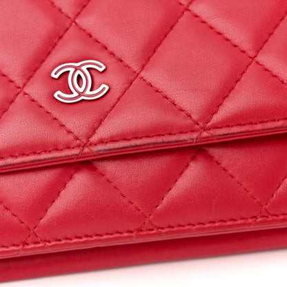 Chanel Lambskin Quilted Wallet On Chain WOC Red 13 of 18
