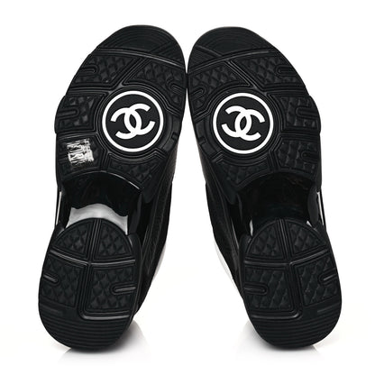 Chanel Mesh Suede Grained Calfskin Womens CC Sneakers 39.5 Black White 5 of 8