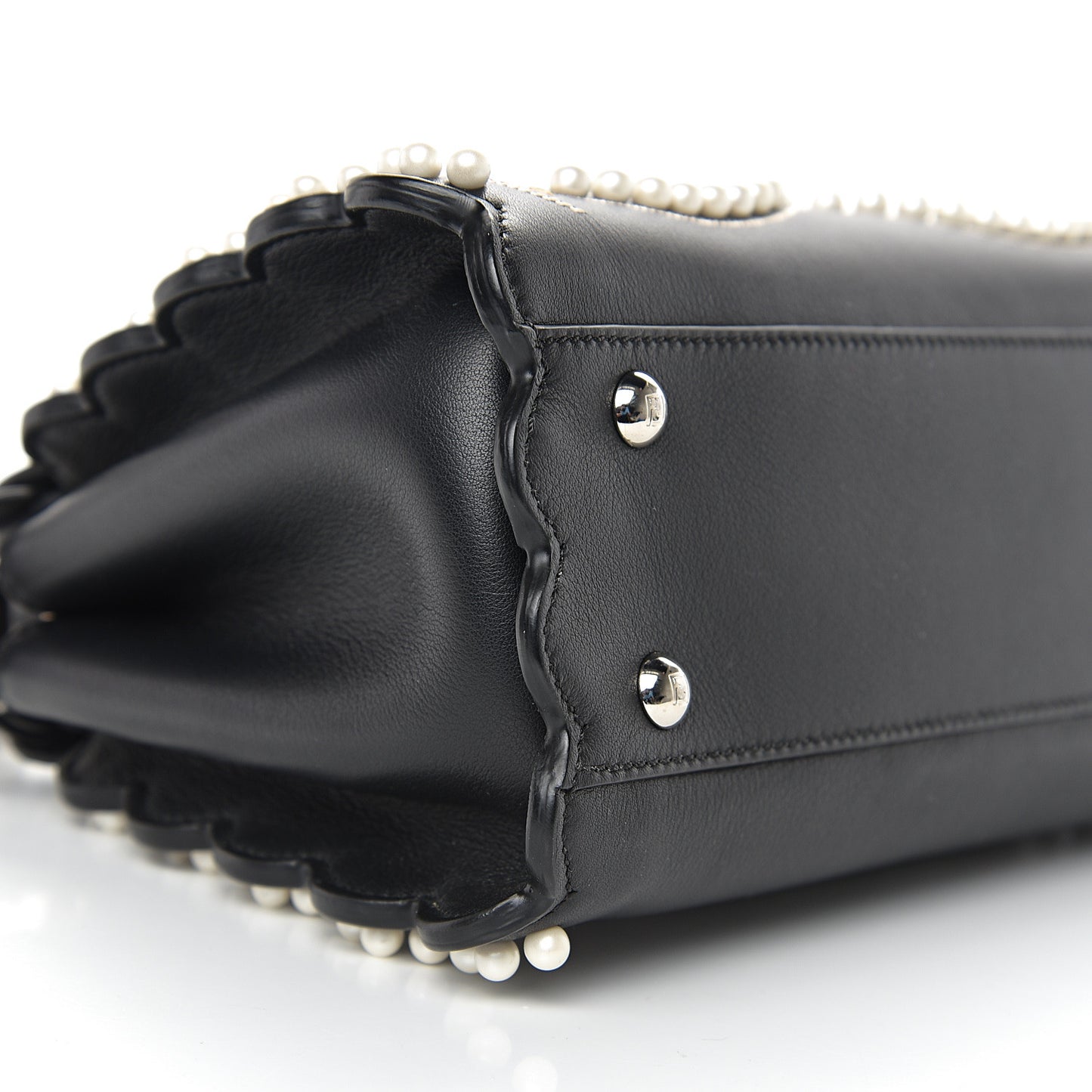 Calfskin Flowers and Bows Scalloped Mini Peekaboo Iconic Satchel Black Camelia