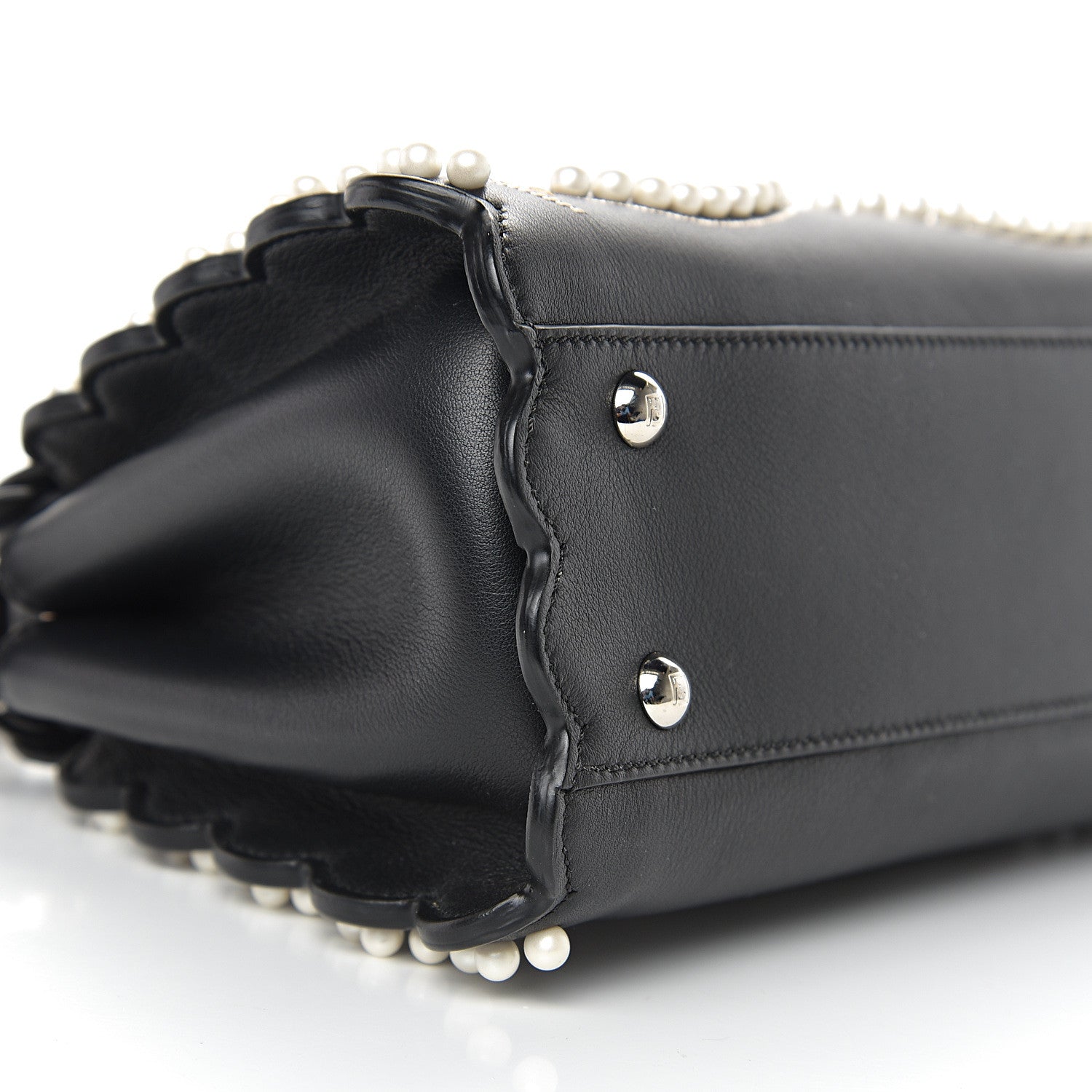 Fendi Calfskin Flowers and Bows Scalloped Mini Peekaboo Iconic Satchel Black Camelia 6 of 8