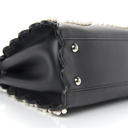 Fendi Calfskin Flowers and Bows Scalloped Mini Peekaboo Iconic Satchel Black Camelia 6 of 8