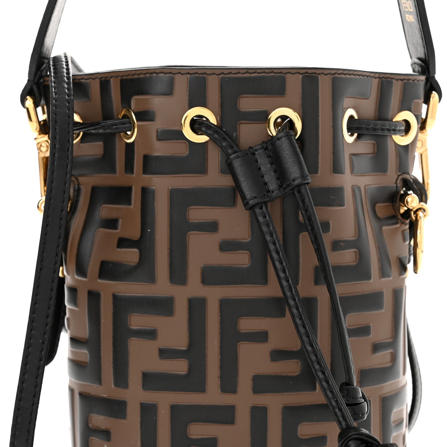 Vitello Liberty F is Fendi Bi-Color FF 1974 Embossed Mini Mon Tresor Bucket Bag Maya Black