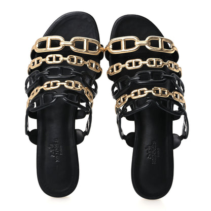 Hermes Nappa Thalassa Sandals 37 Black Doré 2 of 9