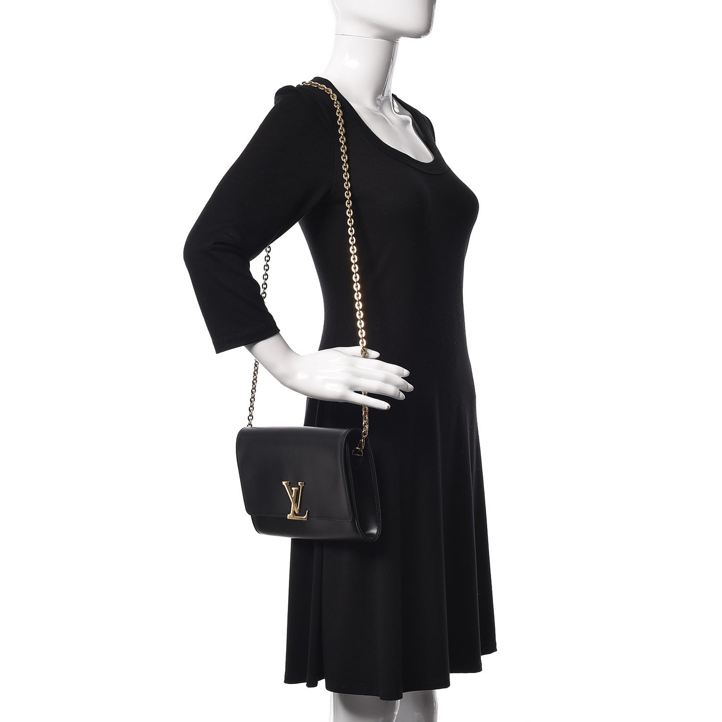 Calfskin Chain Louise GM NM Black