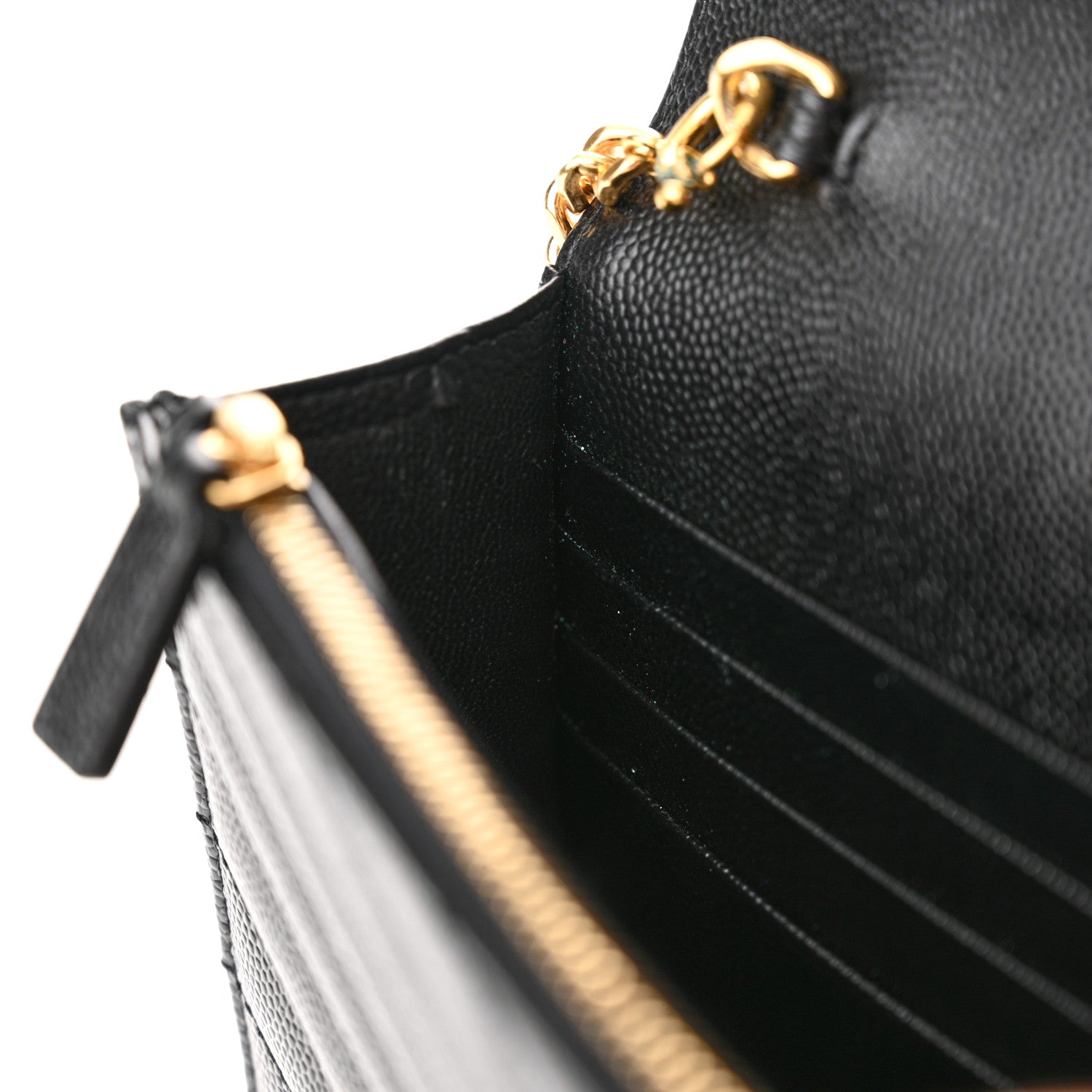 Saint Laurent Grain De Poudre Matelasse Chevron Monogram Envelope Chain Wallet Black 13 of 14