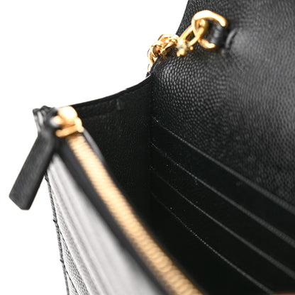 Saint Laurent Grain De Poudre Matelasse Chevron Monogram Envelope Chain Wallet Black 13 of 14