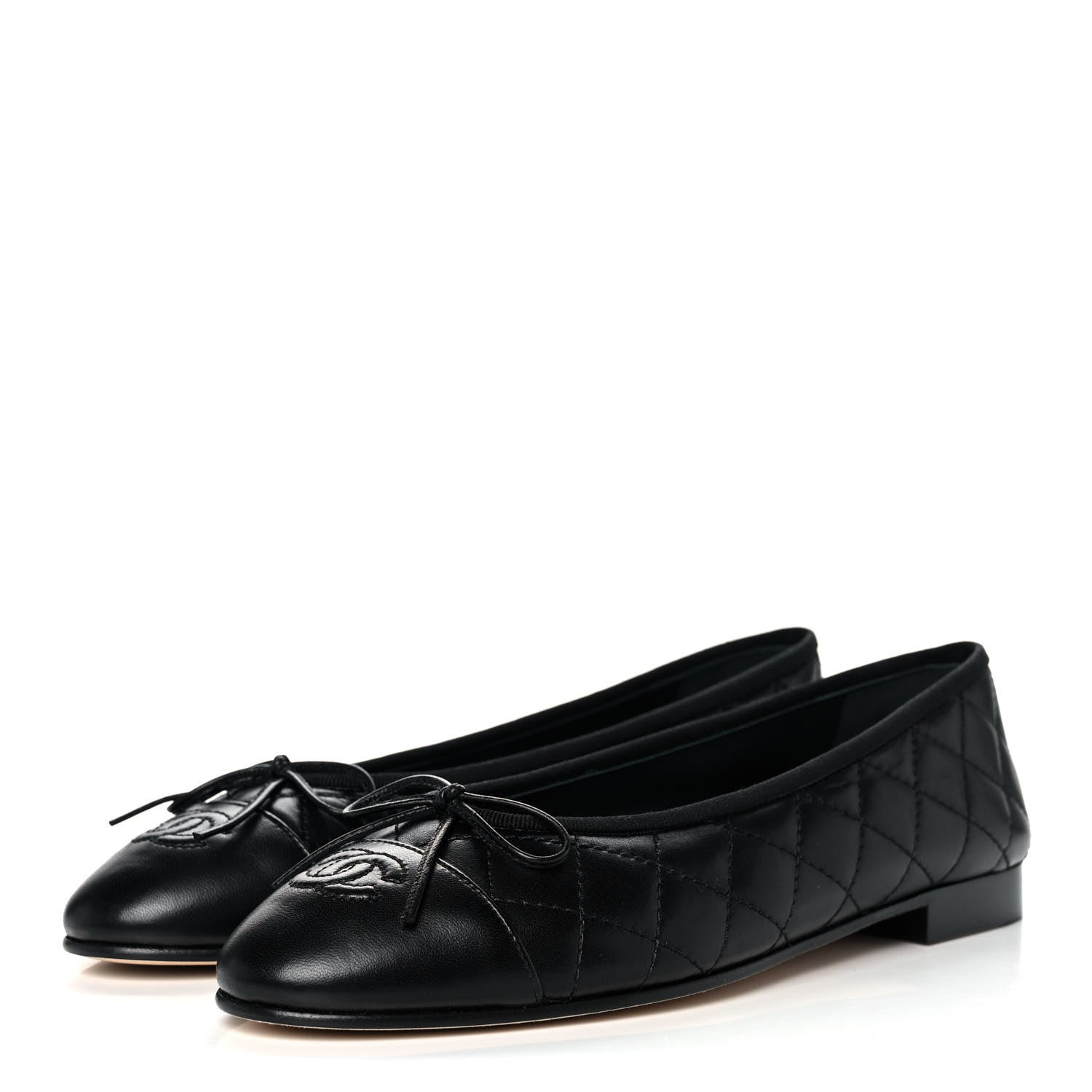 Chanel Aged Calfskin Quilted CC Cap Toe Ballerina Flats 39 Black 3 of 9