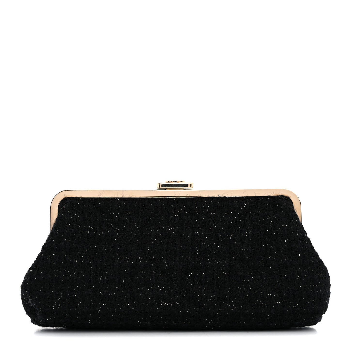 Tweed Quilted Kiss Lock Clutch Black