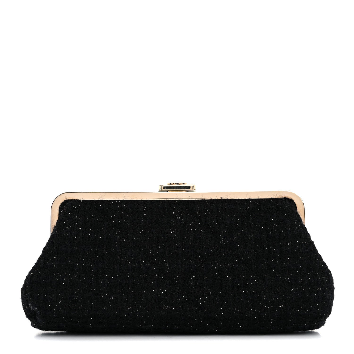 Chanel Tweed Quilted Kiss Lock Clutch Black 1 of 8