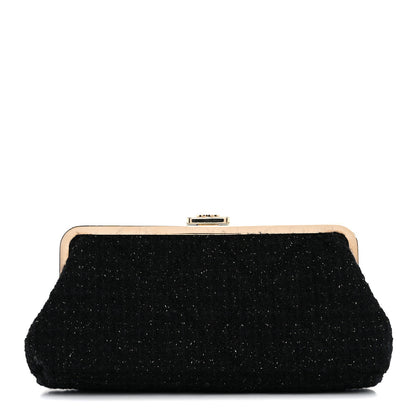 Chanel Tweed Quilted Kiss Lock Clutch Black 1 of 8