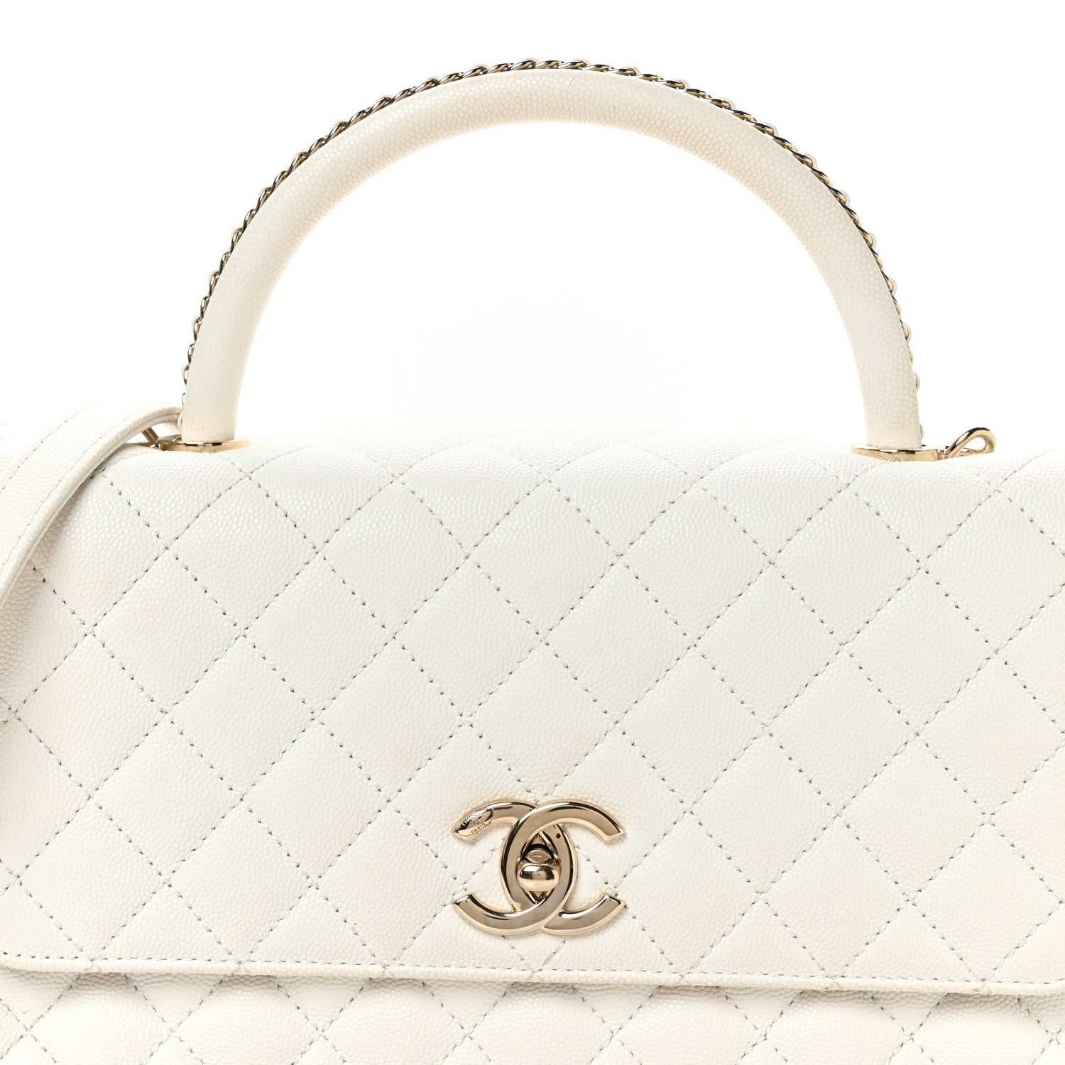 Chanel Caviar Quilted Small Chain Coco Handle Flap White 8 of 11