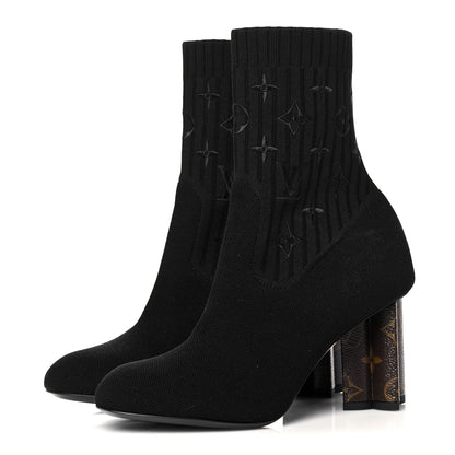 Louis Vuitton Monogram Stretch Fabric Silhouette Ankle Boots 37 Black 3 of 8