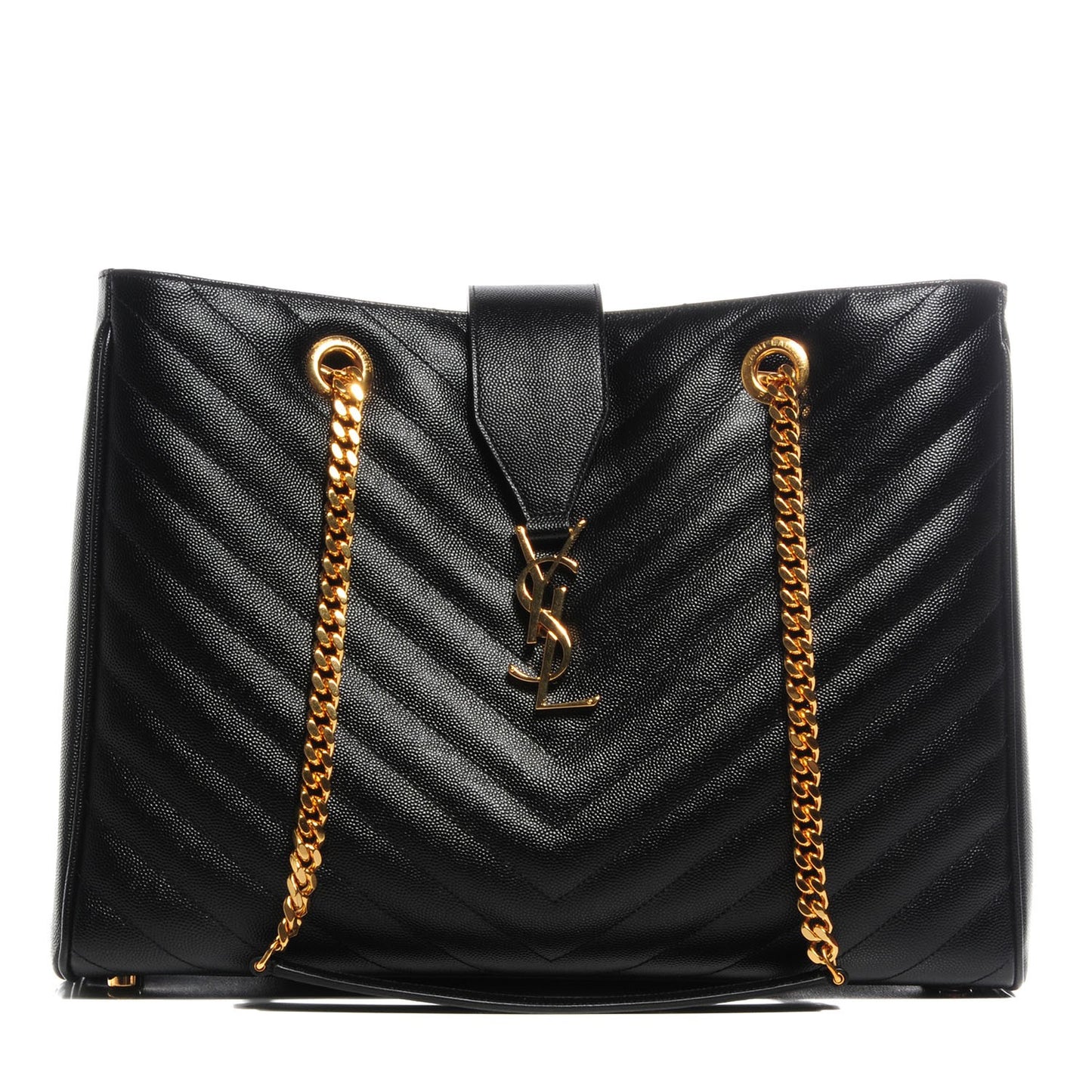 Grain De Poudre Matelasse Chevron Monogram Shopping Bag Black