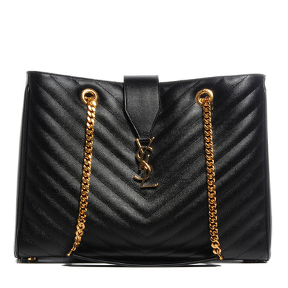 Saint Laurent Grain De Poudre Matelasse Chevron Monogram Shopping Bag Black 1 of 11