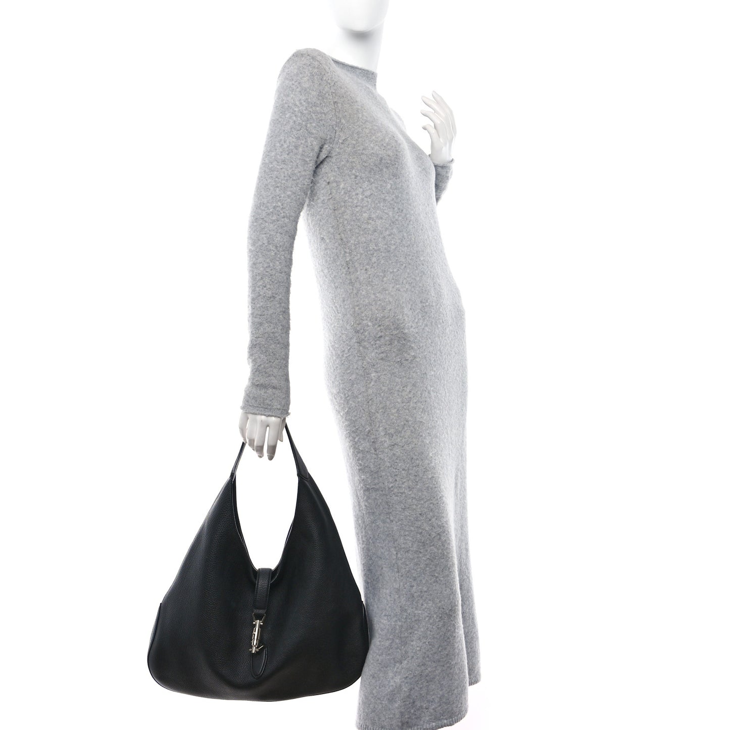 Soft Grained Calfskin Large Jackie Hobo Black