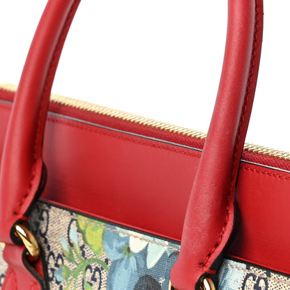 Gucci GG Supreme Monogram Blooms Small Zip Top Tote Beige Blue Navy Hibiscus Red 13 of 14