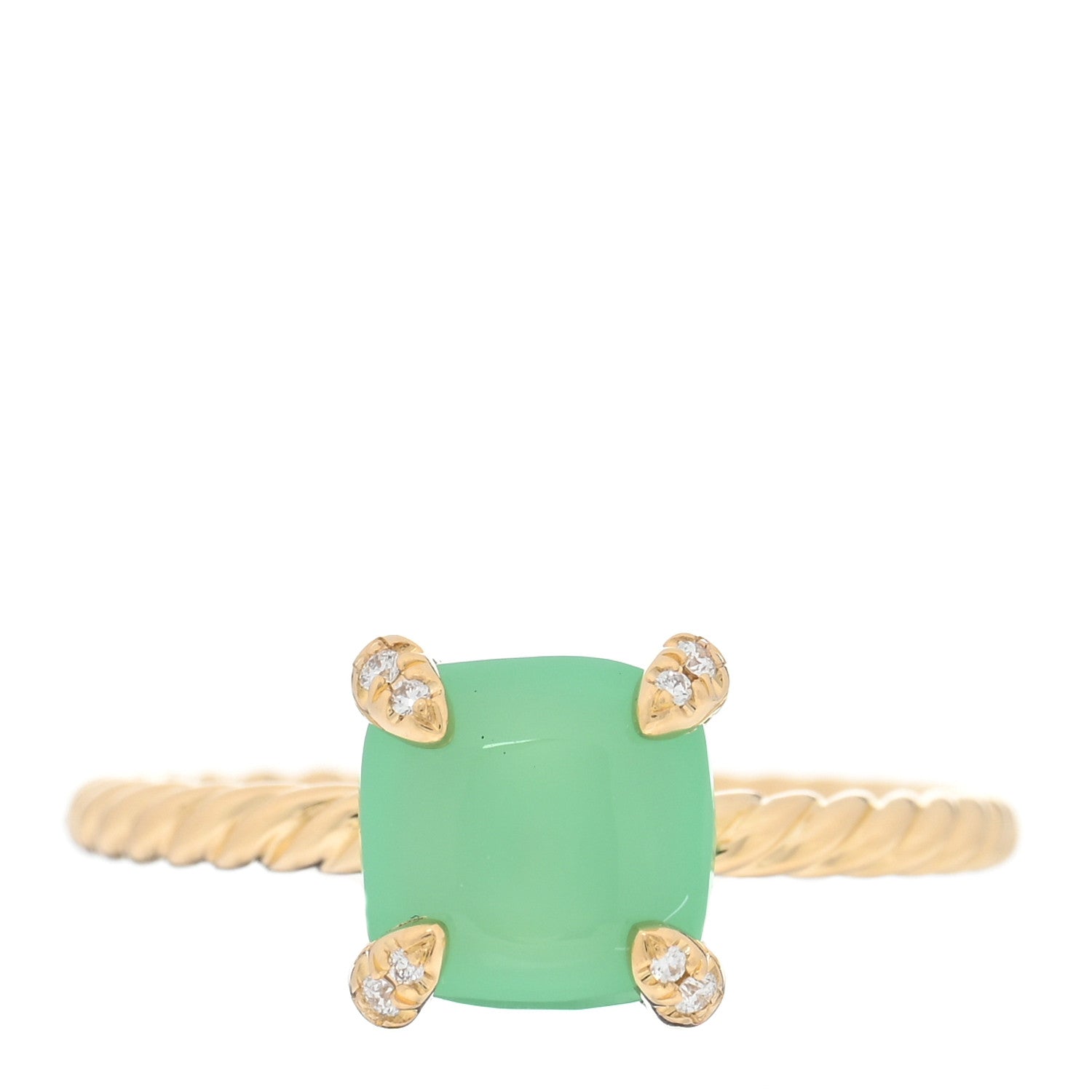 David Yurman 18K Yellow Gold Diamond Chrysoprase 7mm Chatelaine Ring 51 5.75 1 of 4