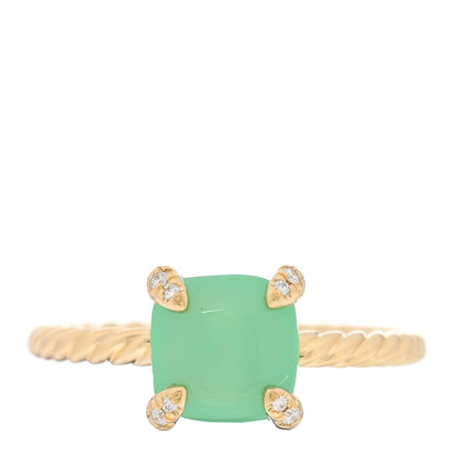 David Yurman 18K Yellow Gold Diamond Chrysoprase 7mm Chatelaine Ring 51 5.75 1 of 4
