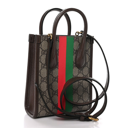 Gucci GG Supreme Monogram Textured Dollar Calfskin Web Gucci Tiger Mini Retro Interlocking G Tote Bag Beige Ebony Live Red New Shamarock New Acero 3 of 9