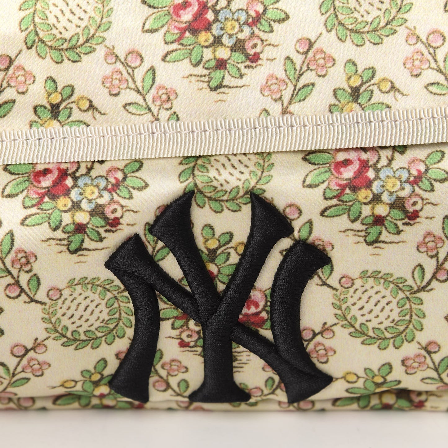 X MLB Satin Floral Print NY Yankees Patch Convertible Belt Bag Ivory Green