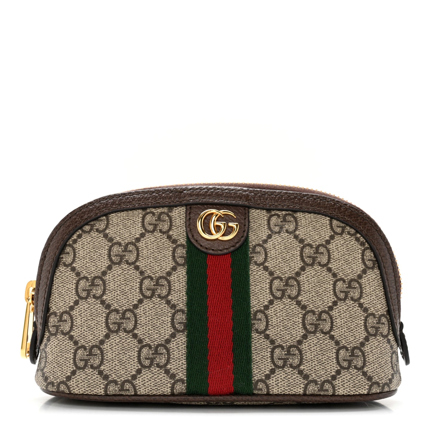 GG Supreme Monogram Textured Calfskin Web Medium Ophidia Cosmetic Case Beige Ebony New Acero