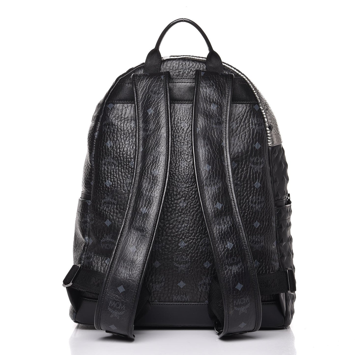 Metallic Visetos Calfskin Medium Studded Munich Lion Stark Backpack Silver Black