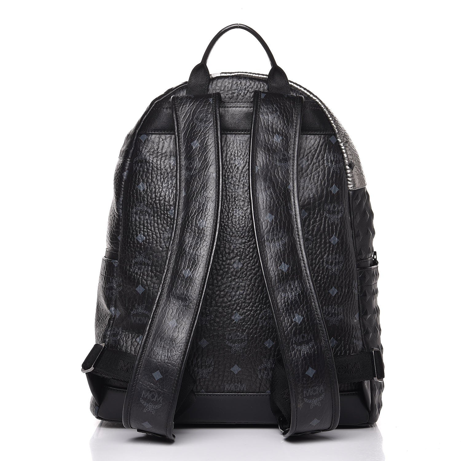 MCM Metallic Visetos Calfskin Medium Studded Munich Lion Stark Backpack Silver Black 26 of 28