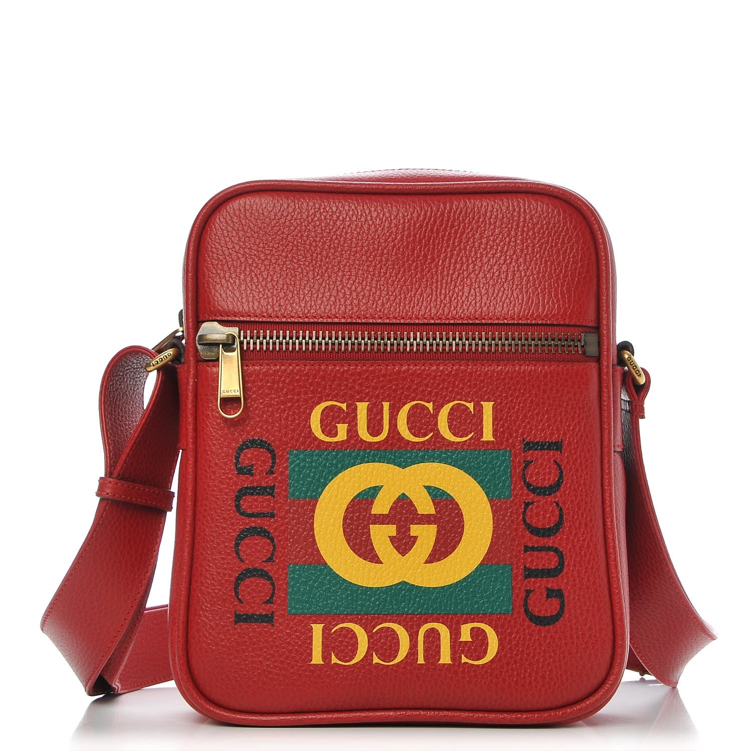 Gucci Grained Calfskin Logo Messenger Bag Hibiscus Red 1 of 7